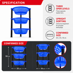 72 Pieces 3-Tier Plastic Storage Basket Rack, Blue and Black, Vertical Organizer for Home, Kitchen, Bathroom or Laundry, 1 Unit