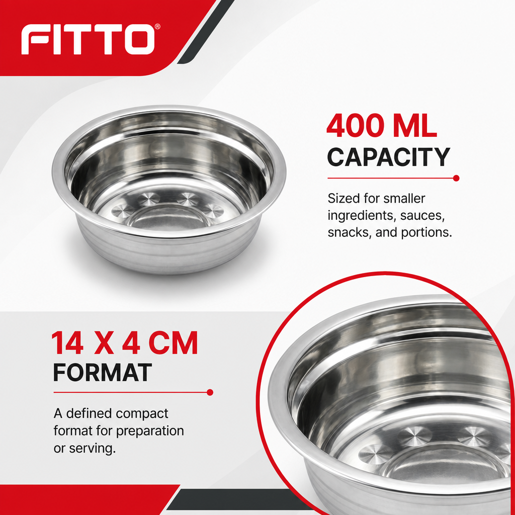 240 Pieces Stainless Steel Mixing Bowl, 400 ml, 14 x 4 cm, Round Silver Bowl, 1 Piece