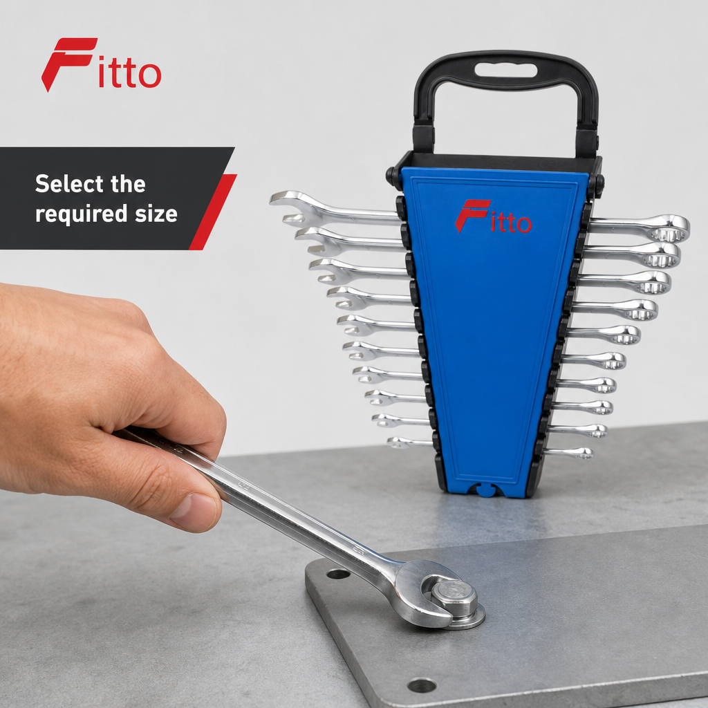 72 Pieces Combination Spanner Wrench Set, 6mm–22mm, 12 Pieces with Blue Holder, Silver