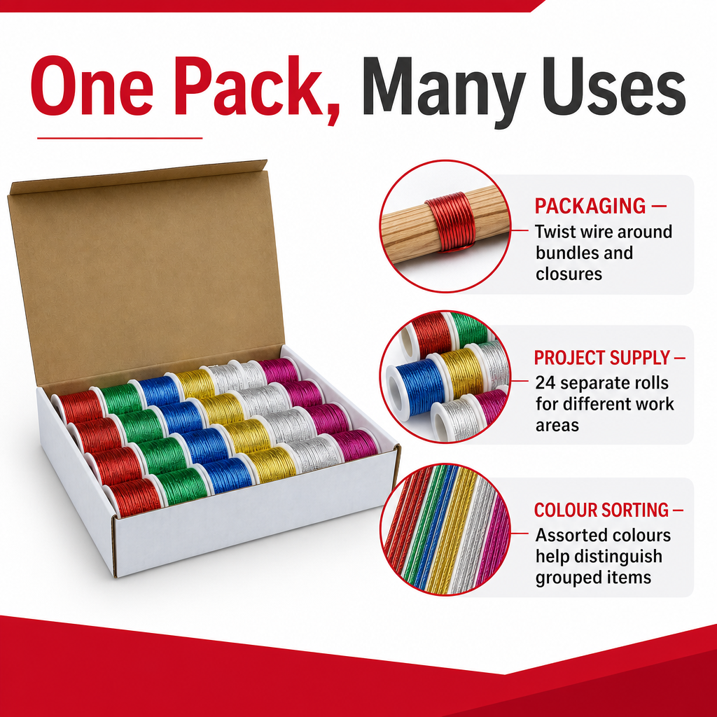48 Pieces Metallic Twist Tie Wires, Assorted Colours, 20 m per Roll, 24 Rolls