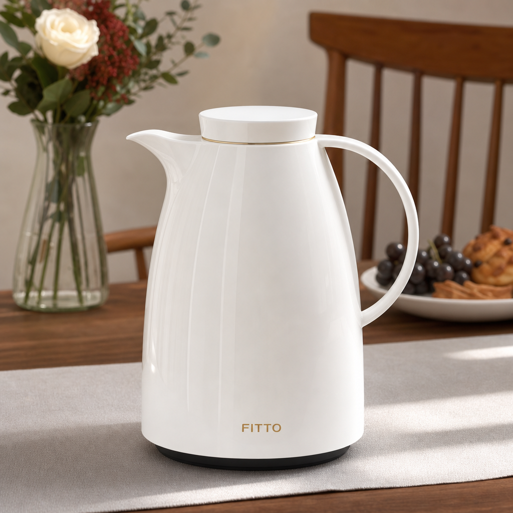 72 Pieces Plastic Vacuum Flask with Glass Refill, 1 Litre, White and Gold