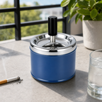 120 Pieces Blue Round Stainless Steel Push-Down Ashtrays with Lid, Tabletop Smoking Accessory, 17 x 14 x 14 cm