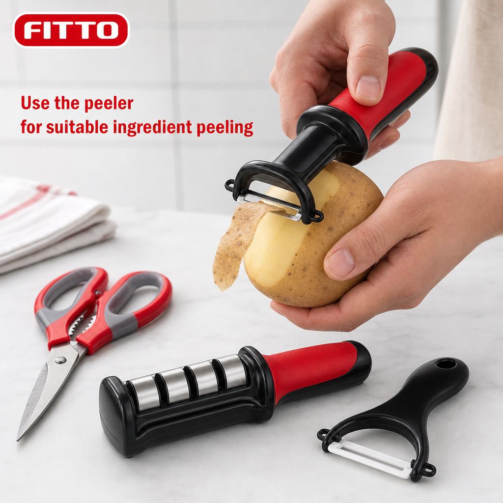 96 Pieces Kitchen Tool Set with Scissors, Knife Sharpener and Peeler, 3 Pieces