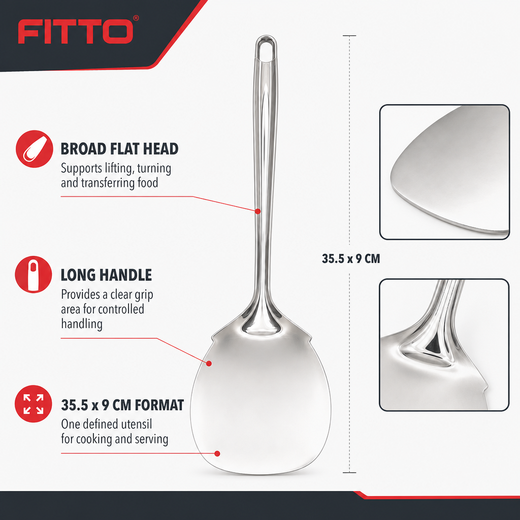 144 Pieces Flat Turner Spatula, Silver Stainless Steel Cooking Utensils, 35.5 x 9 cm, 1 Piece