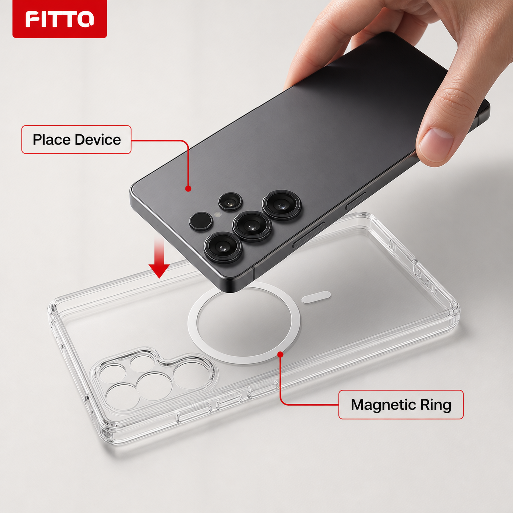 96 Pieces Crystal Clear Magnetic Phone Cases with Ring for Wireless Charging and Raised Camera Protection
