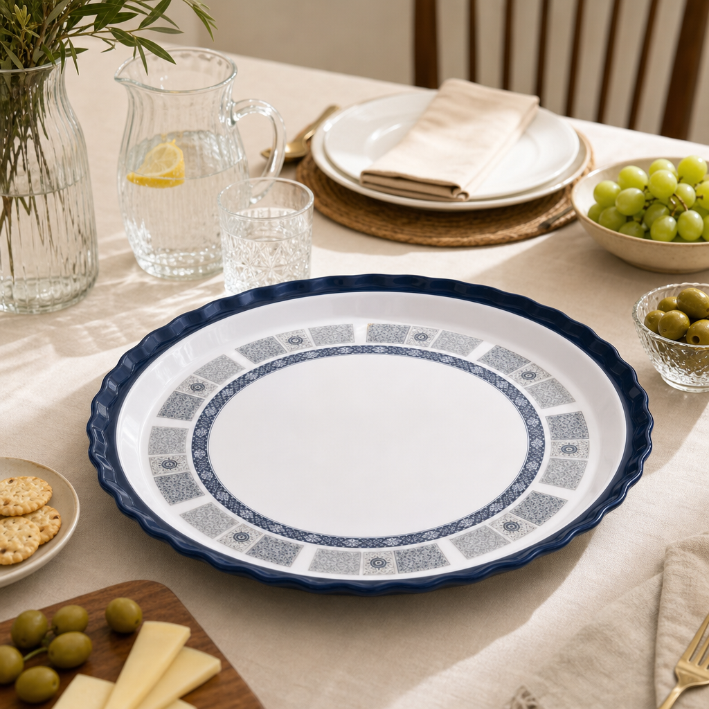 60 Pieces Melamine Round Wavy Serving Trays, 60 cm