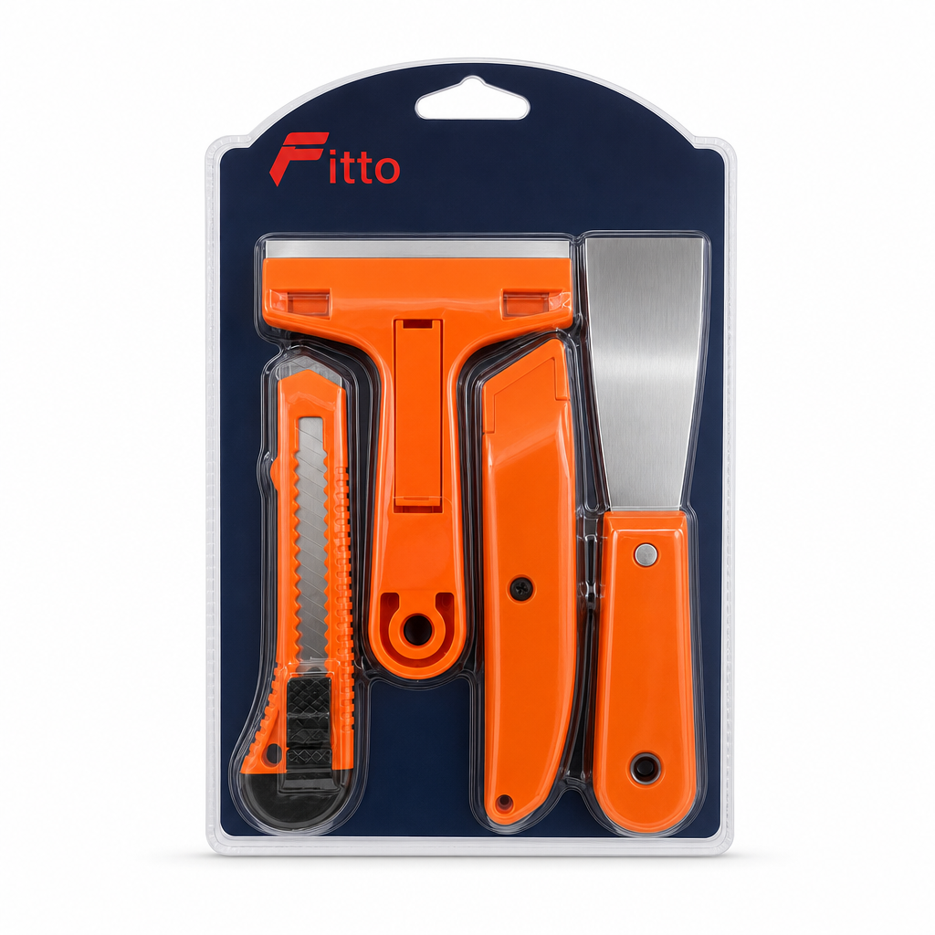 96 Pieces 4-Piece Hand Tool Set with Utility Scraper, Precision Utility Knife, Putty Knife and Folding Cutter, Orange