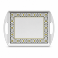 96 Pieces Melamine Rectangular Serving Trays with Dual Handles, 15 Inch, White and Grey with Yellow Accents