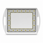 96 Pieces Melamine Rectangular Serving Trays with Dual Handles, 15 Inch, White and Grey with Yellow Accents