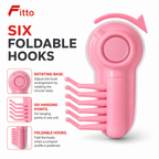 120 Pieces Suction Cup Hook with Rotating Base and 6 Foldable Hooks, Pink, 1 Piece