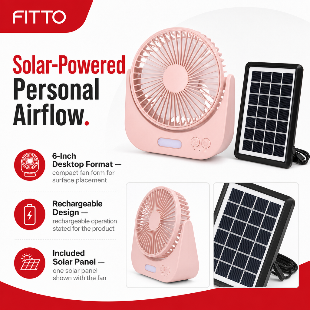 72 Pieces Rechargeable Solar Desktop Fan with Solar Panel, 6 Inch, Pink, 1 Piece