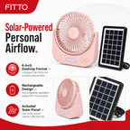 72 Pieces Rechargeable Solar Desktop Fan with Solar Panel, 6 Inch, Pink, 1 Piece