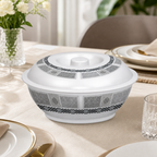 96 Pieces Melamine Bowl with Lid, Round Tablewares Serving Bowl, 10 Inch, White with Grey Pattern