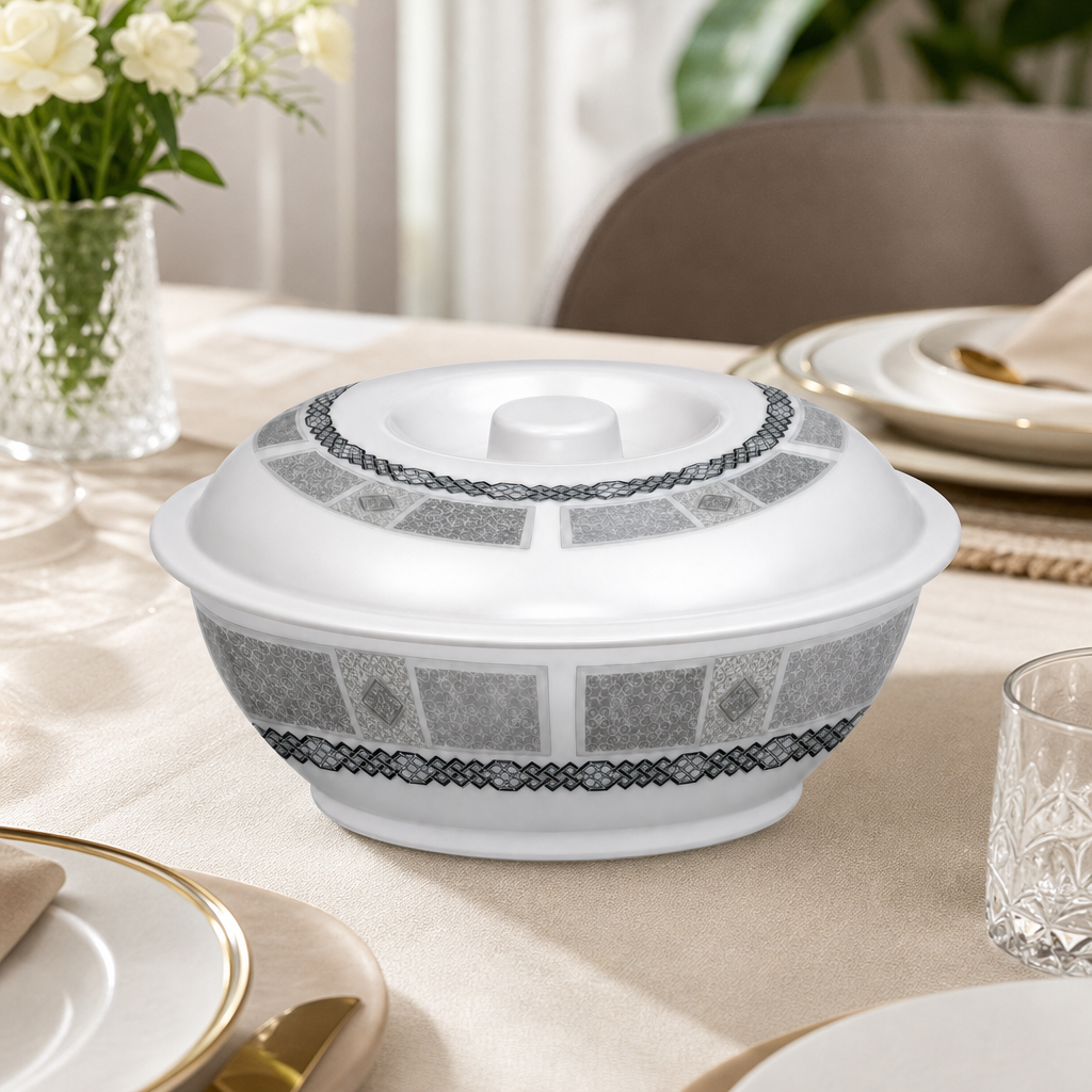 96 Pieces Melamine Bowl with Lid, Round Tablewares Serving Bowl, 10 Inch, White with Grey Pattern