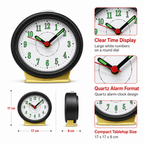 96 Pieces Round Quartz Alarm Clocks, Black Tabletop Design with Large White Numbers, 17 x 17 x 8 cm