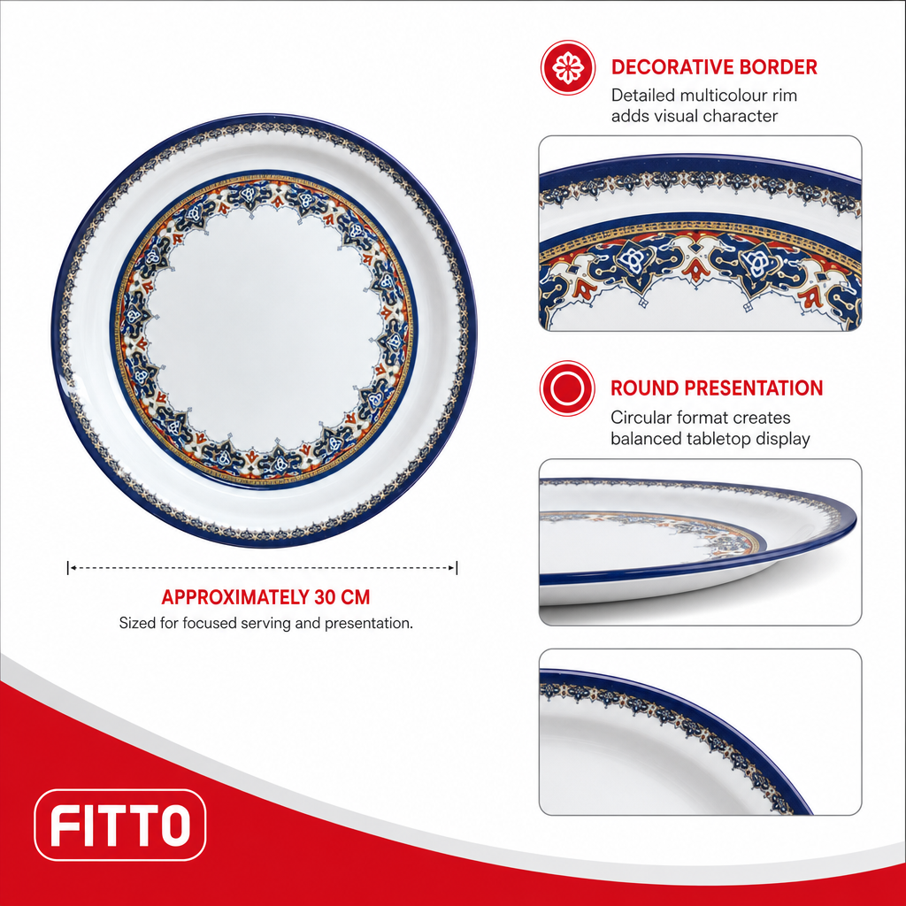 96 Pieces Melamine Round Serving Trays, Waven Design, 30 cm