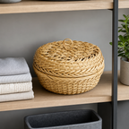 96 Pieces Round Woven Storage Box with Lid, Natural, 18 x 18 x 12 cm