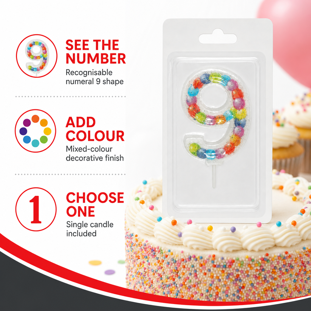 240 Pieces Number 9 Birthday Cake Candle, Mixed Colour Numeral Decoration for Celebration Cakes