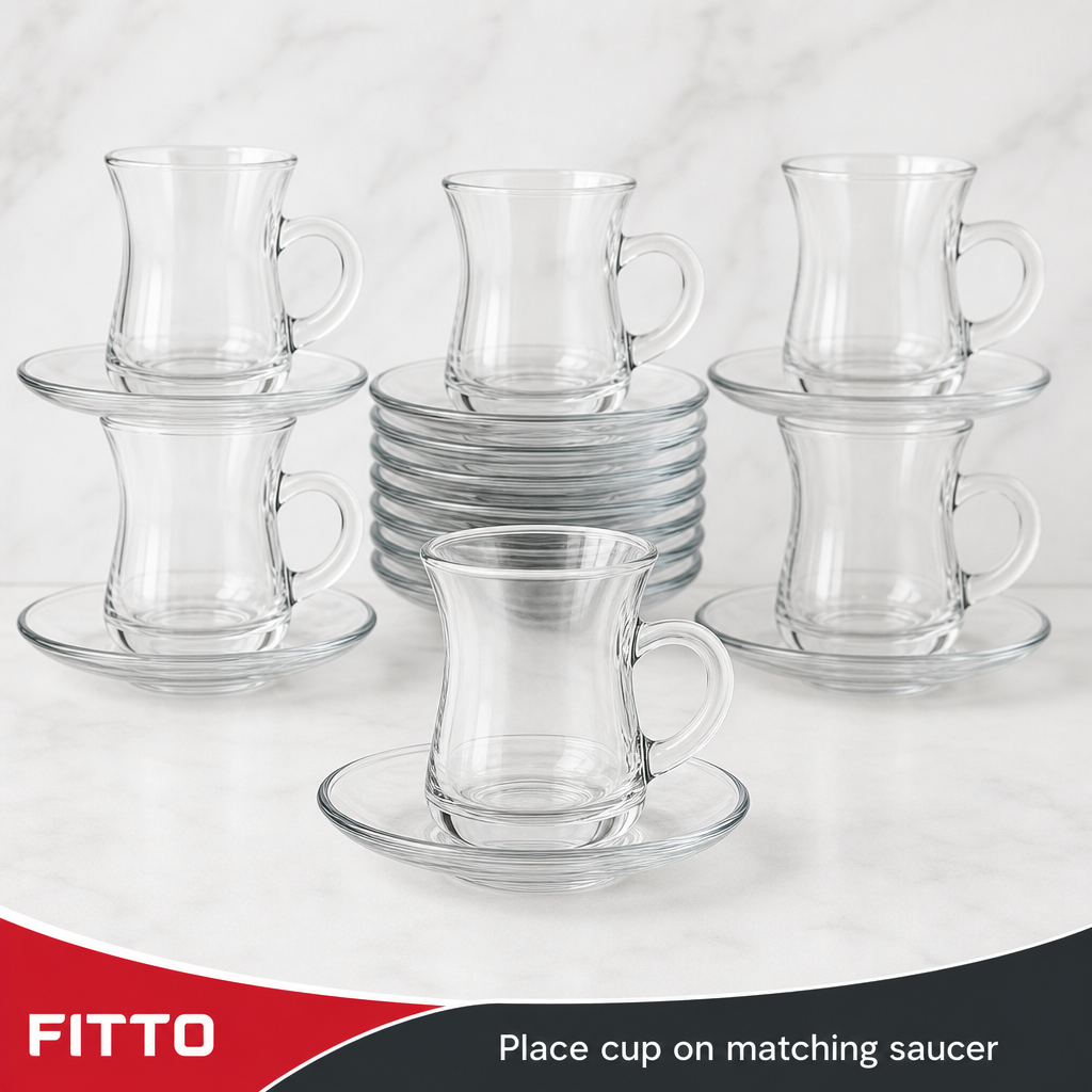 60 Pieces Clear Glass Tea Cup and Saucer Set, 12 Pieces
