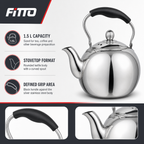 48 Pieces Stainless Steel Stovetop Kettle, 1.5 L, Silver With Black Handle, 1 Piece