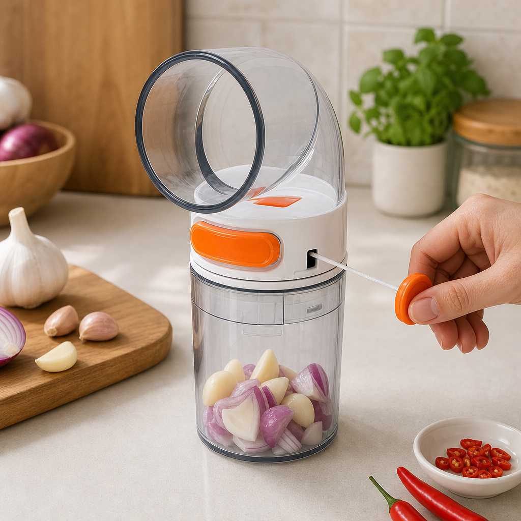 240 Pieces Manual Pull Cord Food Chopper with Clear Container, White and Orange, 15 x 12 x 12 cm