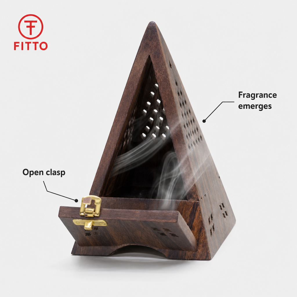 72 Pieces Wooden Pyramid Incense Burner Box, 6.5 Inch, Perforated Decorative Holder
