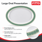 96 Pieces Melamine Wavy Oval Serving Plate, 17 Inch, White with Green and Yellow Pattern