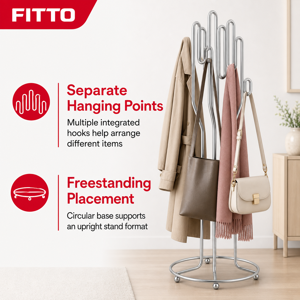 96 Pieces Stainless Steel Multi-Hook Hanging Stand with Circular Base, Freestanding Coat Stand, 1 Piece