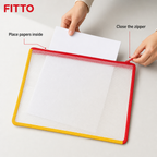 144 Pieces Transparent Grid Zipper Document Folder with Red Trim, 35 x 25 x 2 cm, 1 Piece