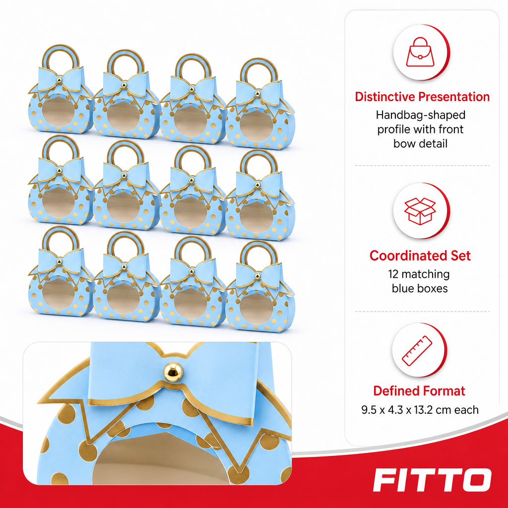 96 Pieces Blue Handbag-Shaped Candy Favor Boxes with Bow, 12 Pieces, 9.5 x 4.3 x 13.2 cm