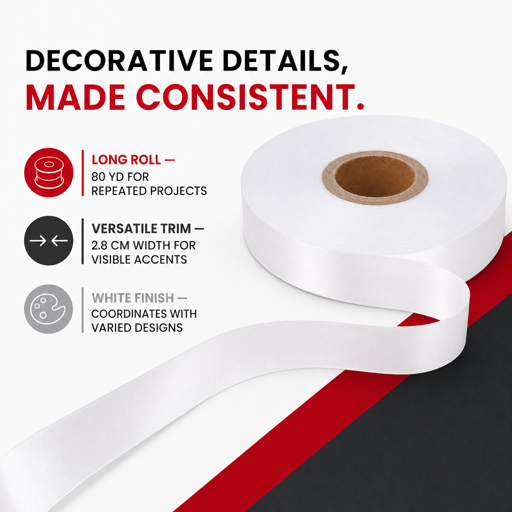 120 Pieces White Decorative Ribbon Roll, 2.8 cm x 80 yd, Craft and Wrapping Ribbon
