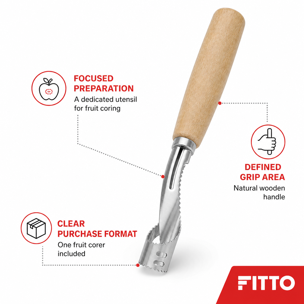 144 Pieces Fruit Corers Tool, Silver Metal Coring End with Natural Wooden Handle, 20 cm, 1 Piece