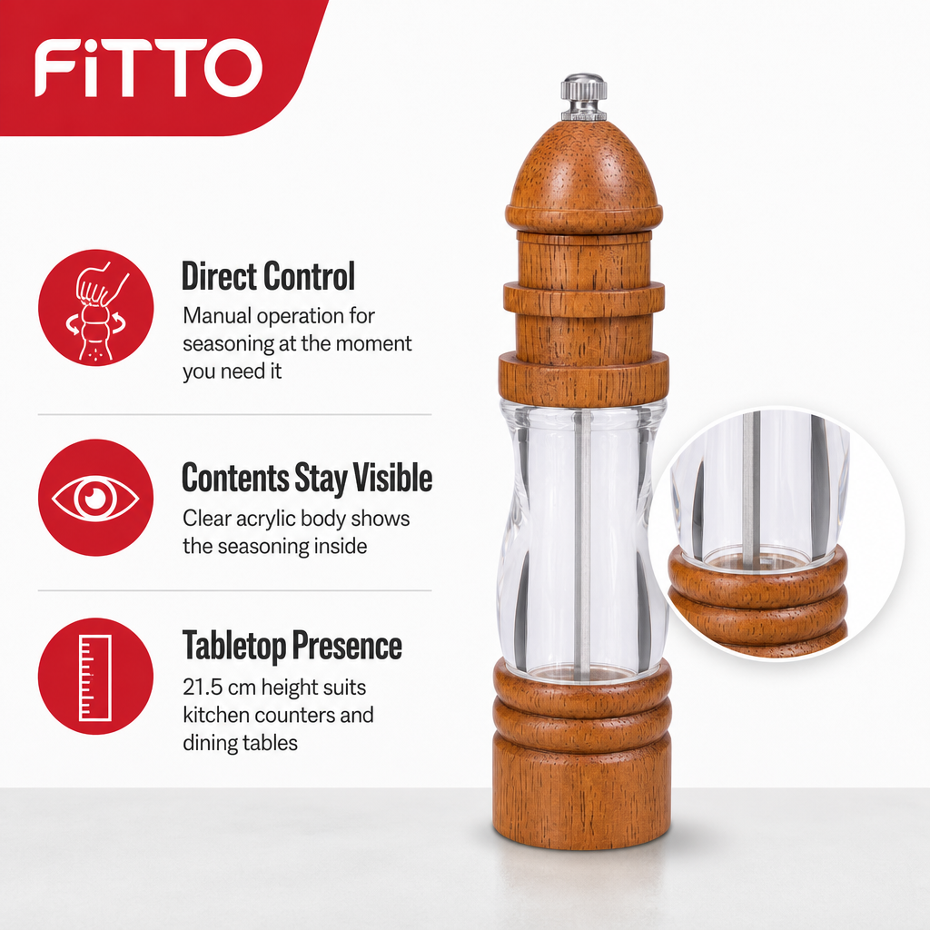 72 Pieces Manual Pepper and Salt Grinder, Wood and Clear Acrylic, 21.5 cm, 1 Piece