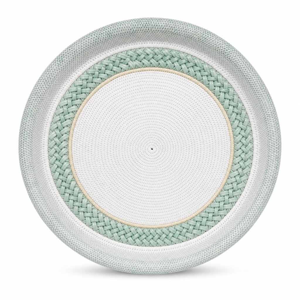 96 Pieces Round Woven Serving Trays, 30 cm, Pale Green and White