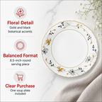 96 Pieces Opal Soup Plate, 8.5 Inch, White With Gold and Black Floral Pattern