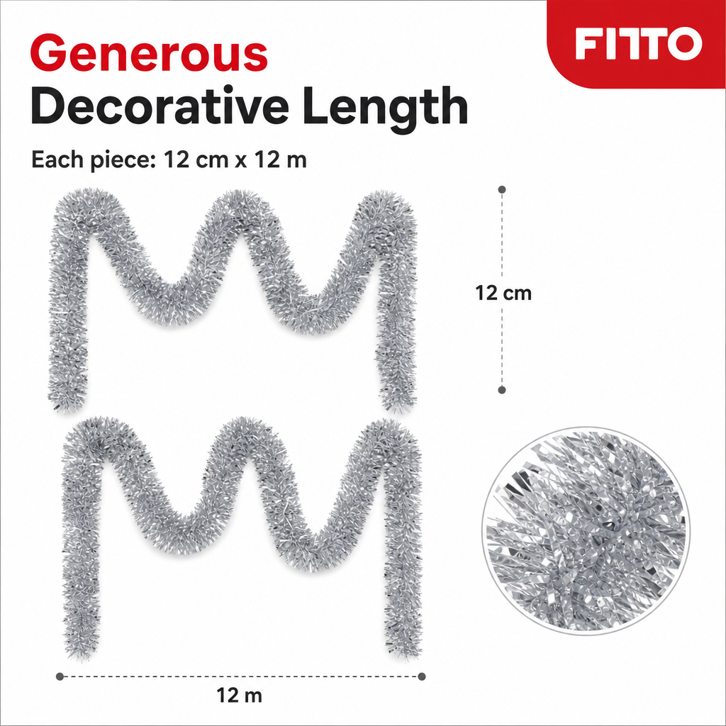 96 Pieces Silver Tinsel Decoration, 12 cm x 12 m, 2 Pieces
