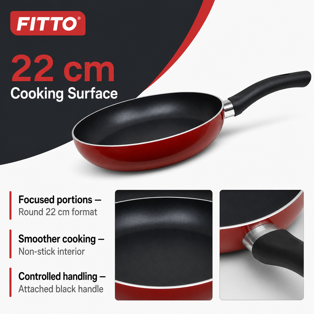 72 Pieces Frying Pan 22 cm Aluminium Non-Stick Cookwares with Black Handle, Red