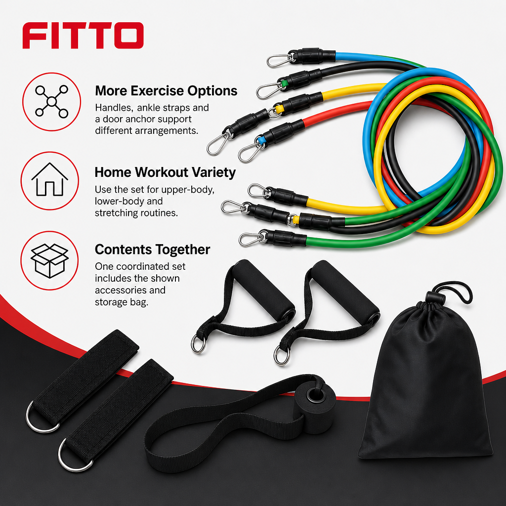 72 Pieces Resistance Bands Set, 11-Piece Home Workout Kit with Handles, Ankle Straps, Door Anchor and Storage Bag