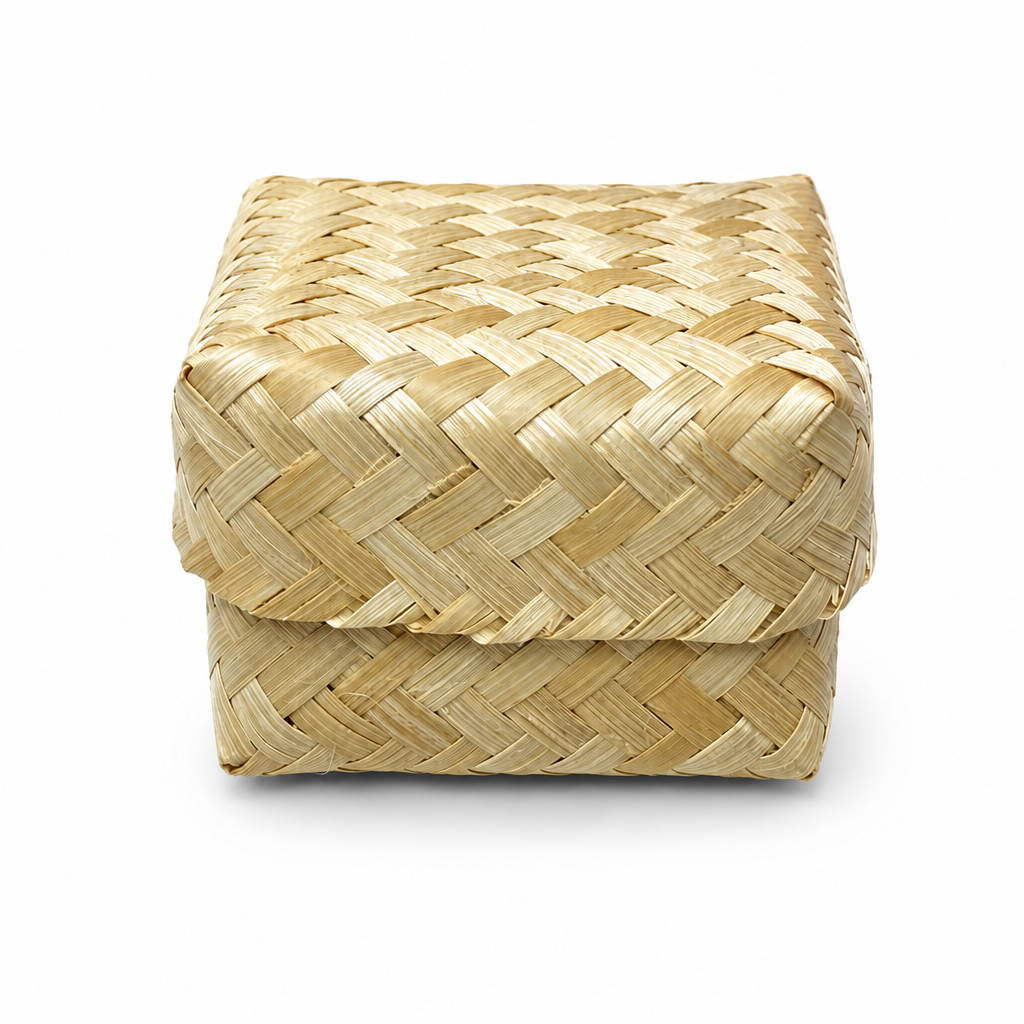 96 Pieces Handwoven Bamboo Square Storage Box with Lid, Natural Finish, 11 x 11 x 7 cm