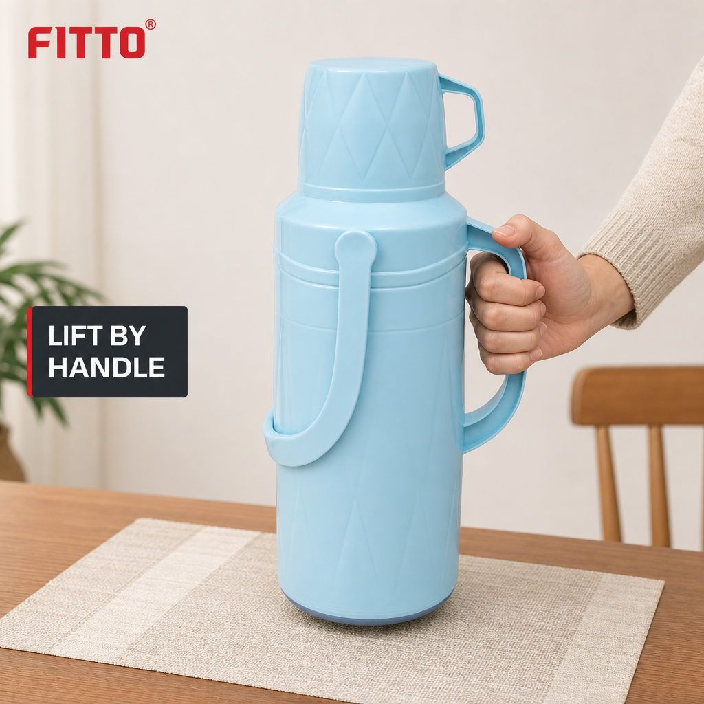 96 Pieces Assorted Pastel Diamond-Textured 2-Litre Insulated Vacuum Flask with Handle, 1 Piece