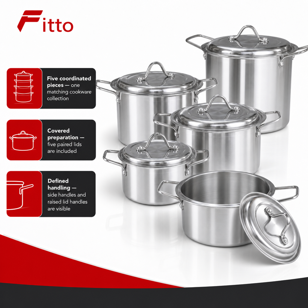 48 Pieces Stainless Steel Casserole Pot Set with Lids, Medium Size, Set of 5, Silver