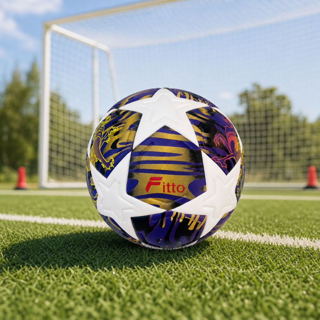 60 Pieces Football Size 5, White with Purple, Gold and Black Star Panel Design