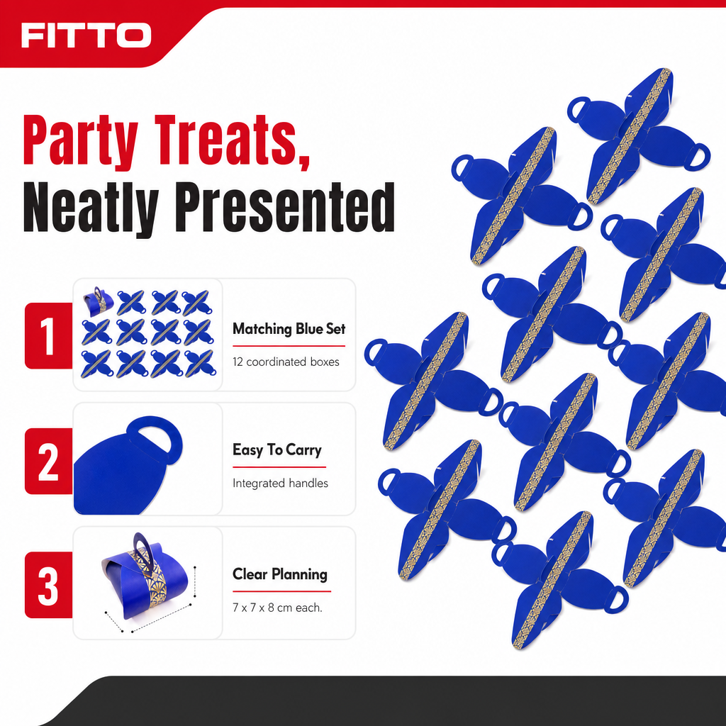 96 Pieces Blue Handled Candy Favor Boxes, 7 x 7 x 8 cm, 12 Pieces for Party Treat Presentation