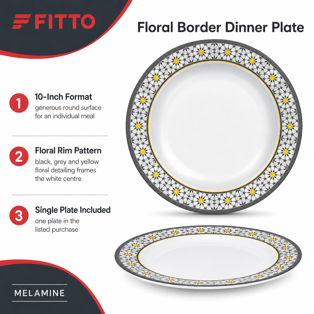 120 Pieces Melamine Dinner Plate, 10 Inch, White With Floral Border Pattern