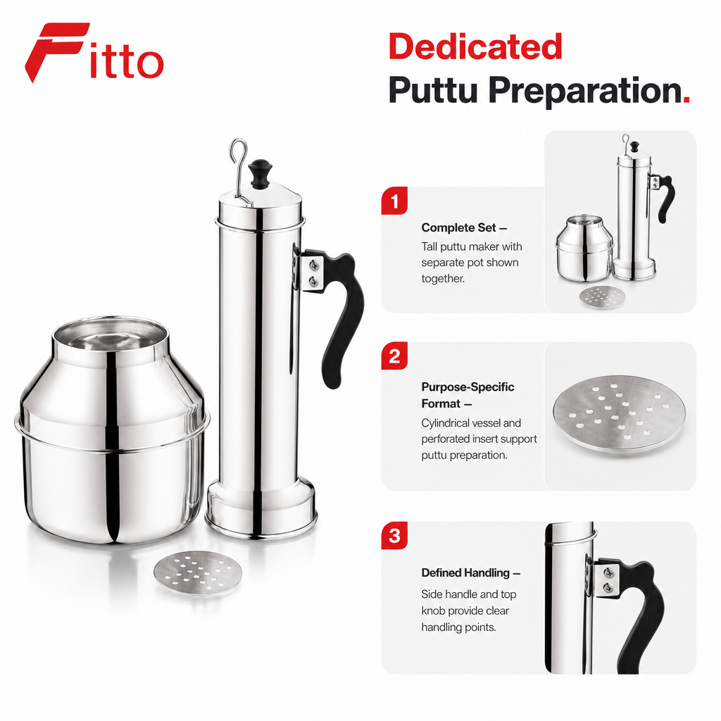 60 Pieces Stainless Steel Puttu Makers with Pot, Traditional Steamed Food Preparation Set
