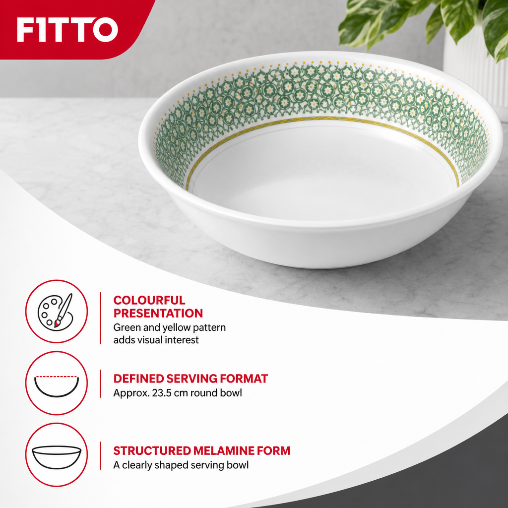 96 Pieces Melamine Salad Bowl, 9 Inch, White with Green and Yellow Pattern, Round Tablewares for Serving