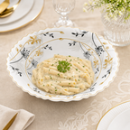 96 Pieces Opal Serving Bowl, 9 Inch, White Floral Tablewares with Gold and Black Detail