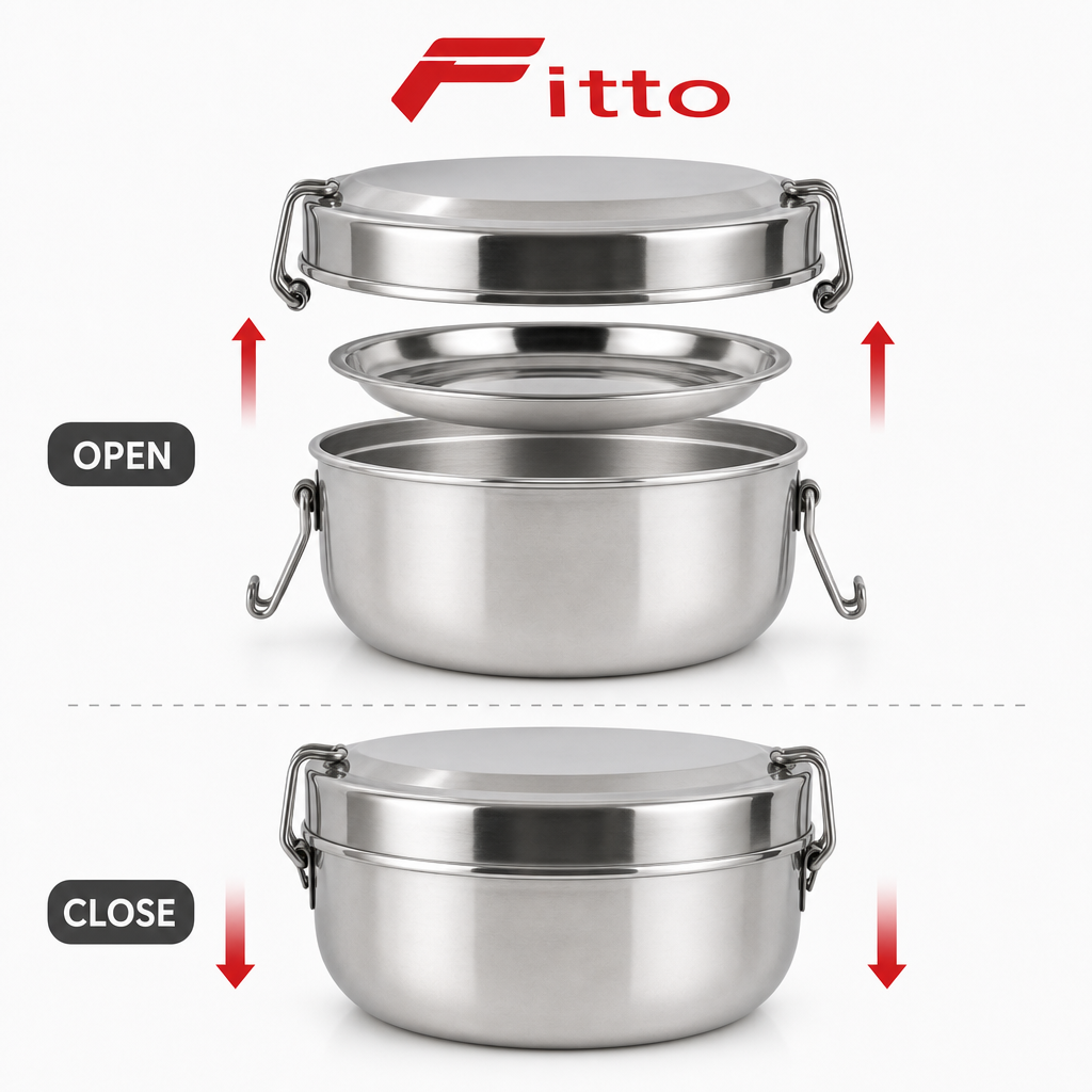 96 Pieces Stainless Steel Lunch Box with Plate, Round 9.7 cm Food Storage Containers