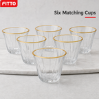 96 Pieces Clear Glass Cawa Cups with Gold-Tone Rims, Faceted Design, 6 Pieces
