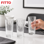 96 Pieces Glass Tumbler Set, 245 ml, 3 Pieces, Clear Faceted Drinkwares